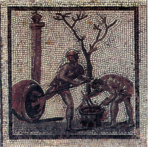 mosaico romano che rappresenta l'impeciatura interna di un vaso.